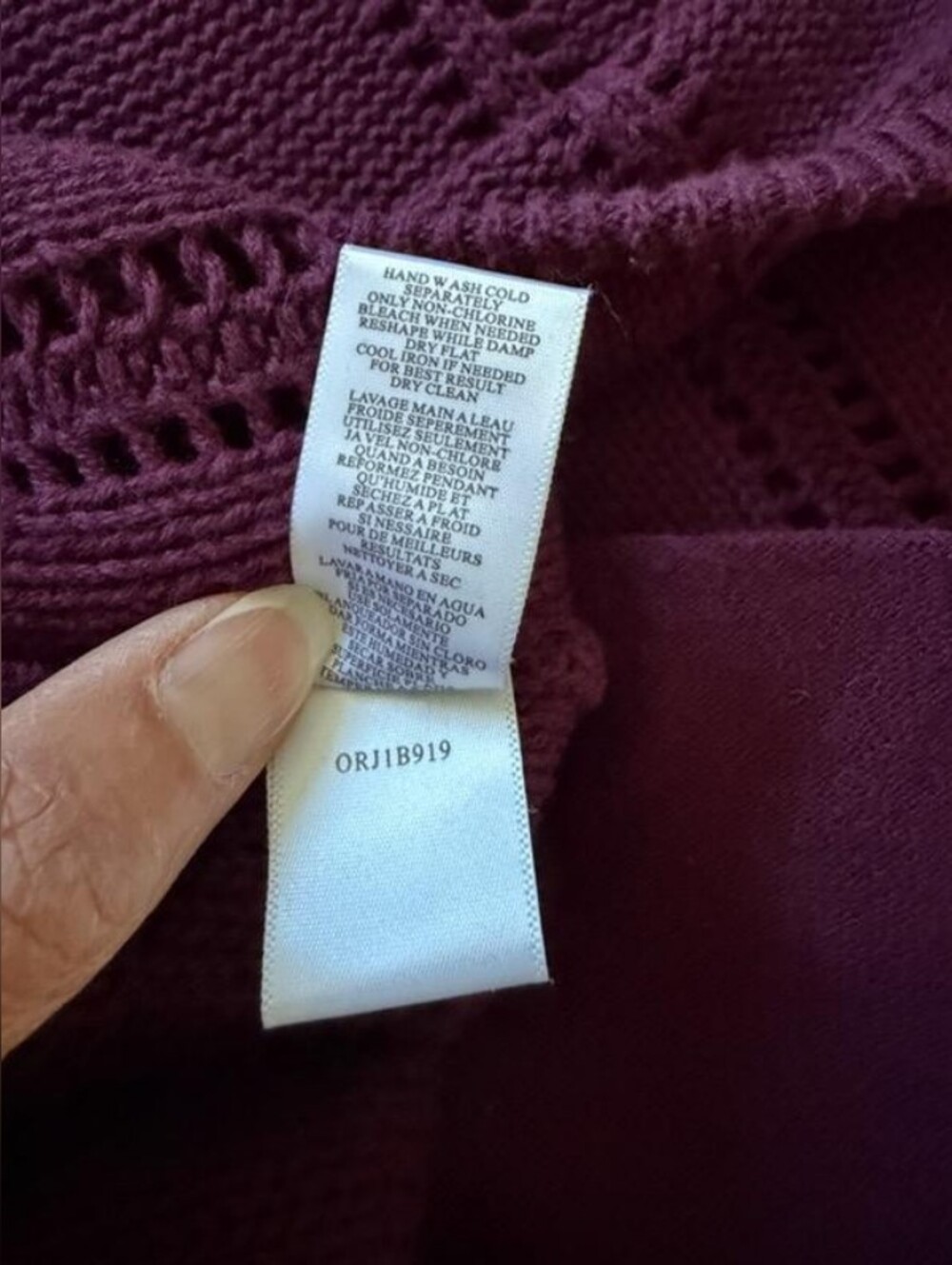 BCBGMAXAZRIA Pointelle Cowl Neck Merino Wool Blend Sweater Burgundy Size Large - Picture 6 of 6